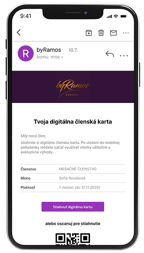 Ukážka e-mailu s digitálnou kartou